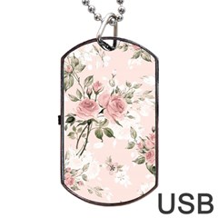 Pink Shabby Chic Floral Dog Tag Usb Flash (two Sides) by NouveauDesign