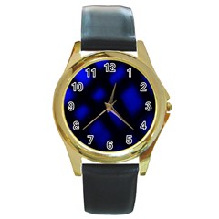 Abstract Plaid Round Gold Metal Watch