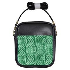 Knitted Wool Square Green Girls Sling Bags