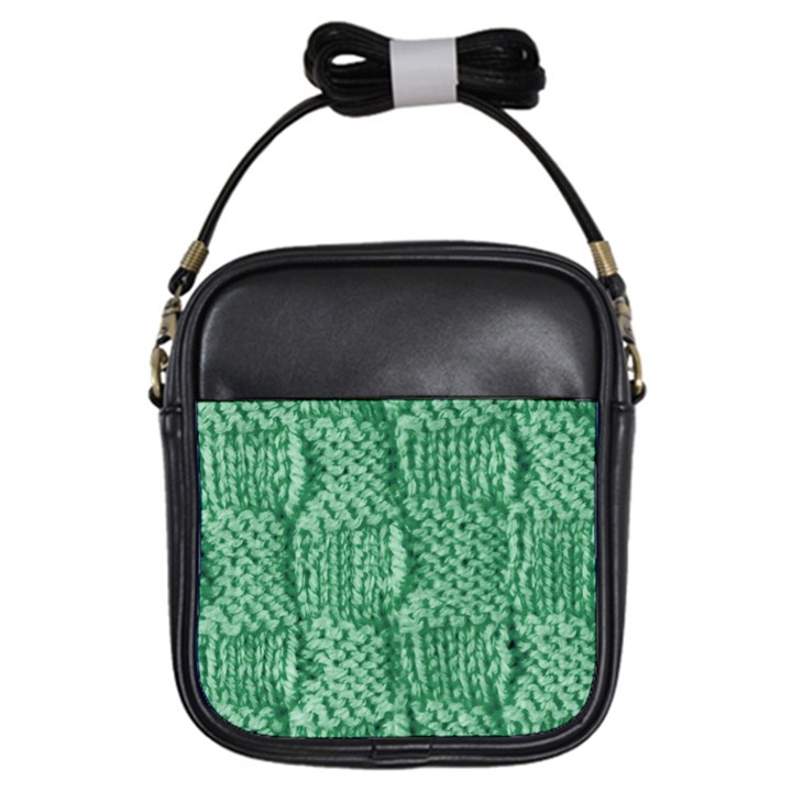 Knitted Wool Square Green Girls Sling Bags