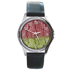 Knitted Wool Square Pink Green Round Metal Watch by snowwhitegirl