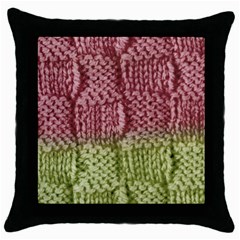 Knitted Wool Square Pink Green Throw Pillow Case (black) by snowwhitegirl