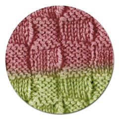 Knitted Wool Square Pink Green Magnet 5  (round) by snowwhitegirl