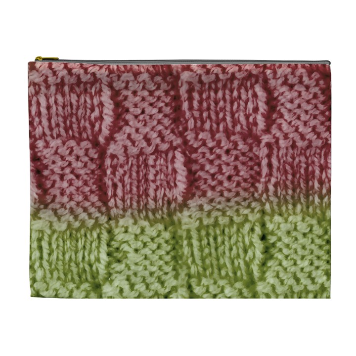 Knitted Wool Square Pink Green Cosmetic Bag (XL)