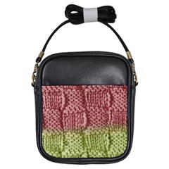 Knitted Wool Square Pink Green Girls Sling Bags