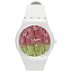 Knitted Wool Square Pink Green Round Plastic Sport Watch (m) by snowwhitegirl