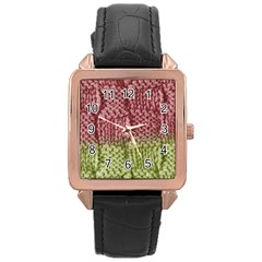 Knitted Wool Square Pink Green Rose Gold Leather Watch  by snowwhitegirl