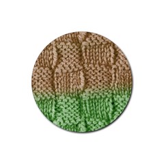 Knitted Wool Square Beige Green Rubber Round Coaster (4 Pack)  by snowwhitegirl