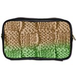 Knitted Wool Square Beige Green Toiletries Bags 2-Side Front