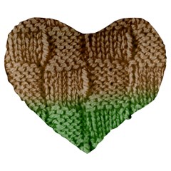 Knitted Wool Square Beige Green Large 19  Premium Heart Shape Cushions