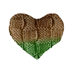 Knitted Wool Square Beige Green Standard 16  Premium Flano Heart Shape Cushions by snowwhitegirl
