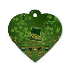 Happy St  Patrick s Day With Clover Dog Tag Heart (one Side) by FantasyWorld7