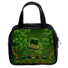 Happy St  Patrick s Day With Clover Classic Handbags (2 Sides) by FantasyWorld7