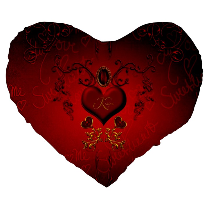 Wonderful Hearts, Kisses Large 19  Premium Heart Shape Cushions