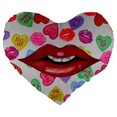 Aahhhh Candy Large 19  Premium Flano Heart Shape Cushions by dawnsiegler