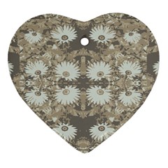 Vintage Daisy Floral Pattern Heart Ornament (two Sides) by dflcprints