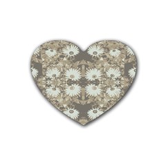 Vintage Daisy Floral Pattern Rubber Coaster (heart)  by dflcprints