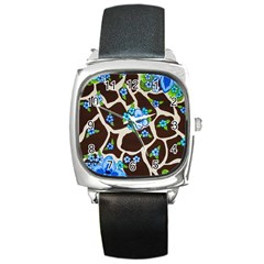 Floral Giraffe Print Square Metal Watch by dawnsiegler