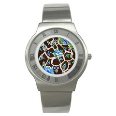 Floral Giraffe Print Stainless Steel Watch