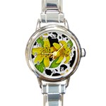 Floral Cow Print Round Italian Charm Watch Front