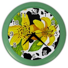 Floral Cow Print Color Wall Clocks by dawnsiegler