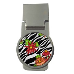 Floral Zebra Print Money Clips (round)  by dawnsiegler