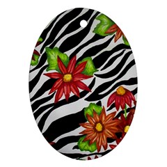 Floral Zebra Print Oval Ornament (two Sides) by dawnsiegler