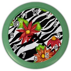 Floral Zebra Print Color Wall Clocks by dawnsiegler