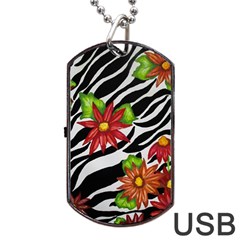 Floral Zebra Print Dog Tag Usb Flash (two Sides) by dawnsiegler