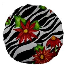 Floral Zebra Print Large 18  Premium Round Cushions by dawnsiegler