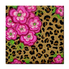 Floral Leopard Print Tile Coasters by dawnsiegler