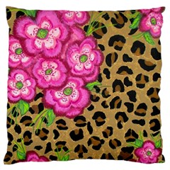 Floral Leopard Print Large Flano Cushion Case (one Side) by dawnsiegler