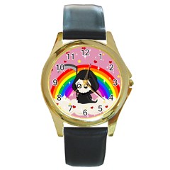 Cute Grim Reaper Round Gold Metal Watch by Valentinaart