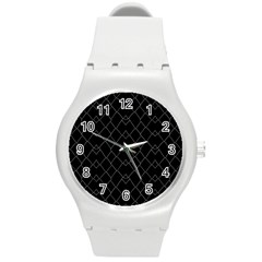 Black And White Grid Pattern Round Plastic Sport Watch (m) by dflcprints
