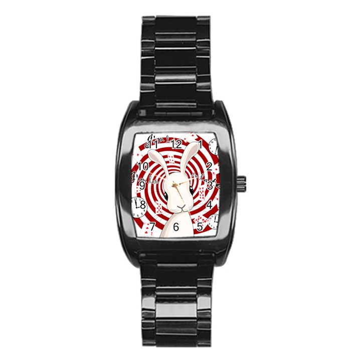 White rabbit in Wonderland Stainless Steel Barrel Watch