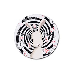 White Rabbit In Wonderland Rubber Round Coaster (4 Pack)  by Valentinaart