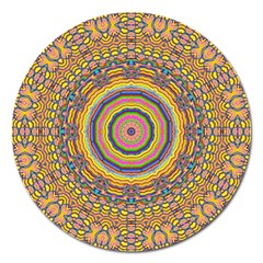 Wood Festive Rainbow Mandala Magnet 5  (round) by pepitasart