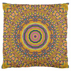 Wood Festive Rainbow Mandala Large Flano Cushion Case (one Side) by pepitasart
