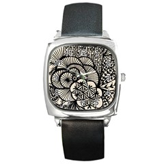 Background Abstract Beige Black Square Metal Watch