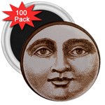 Moon Face Vintage Design Sepia 3  Magnets (100 pack) Front