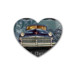 Vintage Car Automobile Rubber Coaster (heart)  by Nexatart