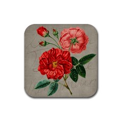 Flower Floral Background Red Rose Rubber Coaster (square) 