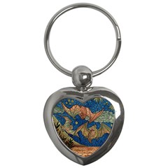 Bats Cubism Mosaic Vintage Key Chains (heart)  by Nexatart