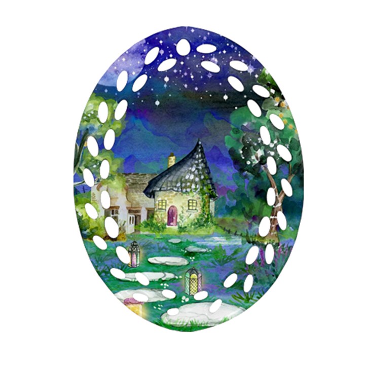 Background Fairy Tale Watercolor Oval Filigree Ornament (Two Sides)