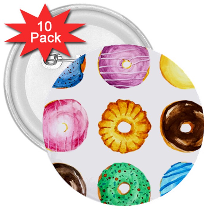 Donuts 3  Buttons (10 pack) 