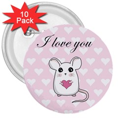 Cute Mouse - Valentines Day 3  Buttons (10 Pack)  by Valentinaart