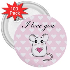 Cute Mouse - Valentines Day 3  Buttons (100 Pack)  by Valentinaart