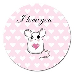 Cute Mouse - Valentines Day Magnet 5  (round) by Valentinaart