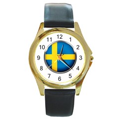 Sweden Flag Country Countries Round Gold Metal Watch by Nexatart