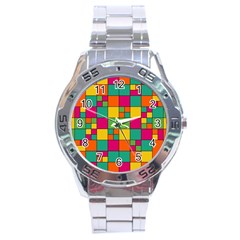 Squares Abstract Background Abstract Stainless Steel Analogue Watch by Nexatart